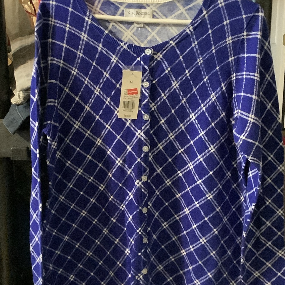 Kim Rogers‎ Royal Blue Checkered Cardigan